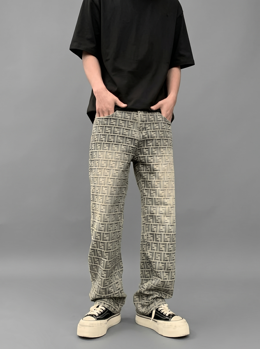 Jacquard Monogram Straight-Leg Vintage Jeans
