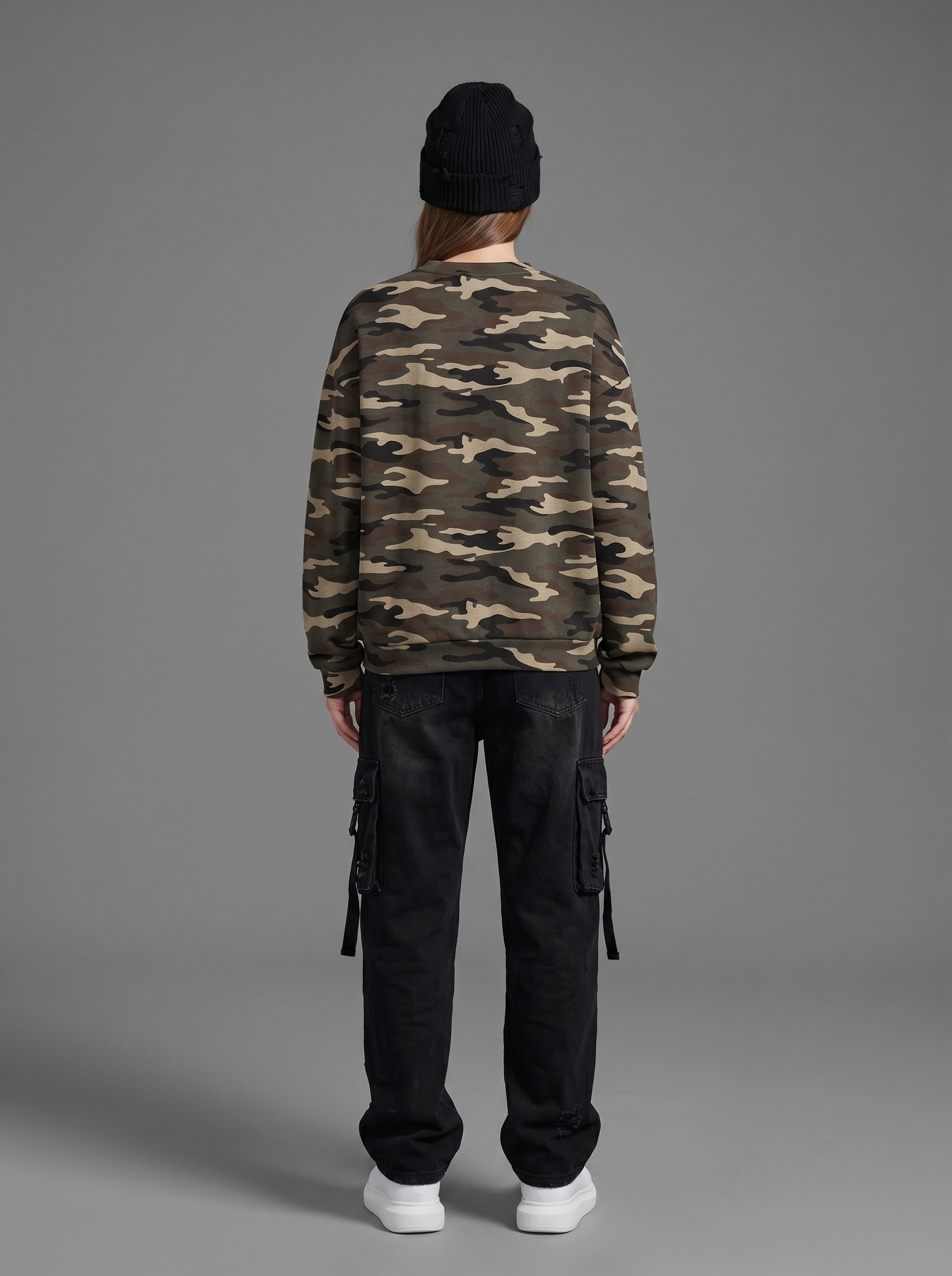 Camo print oversized crewneck sweatshirt by Apollo Moda, view 6