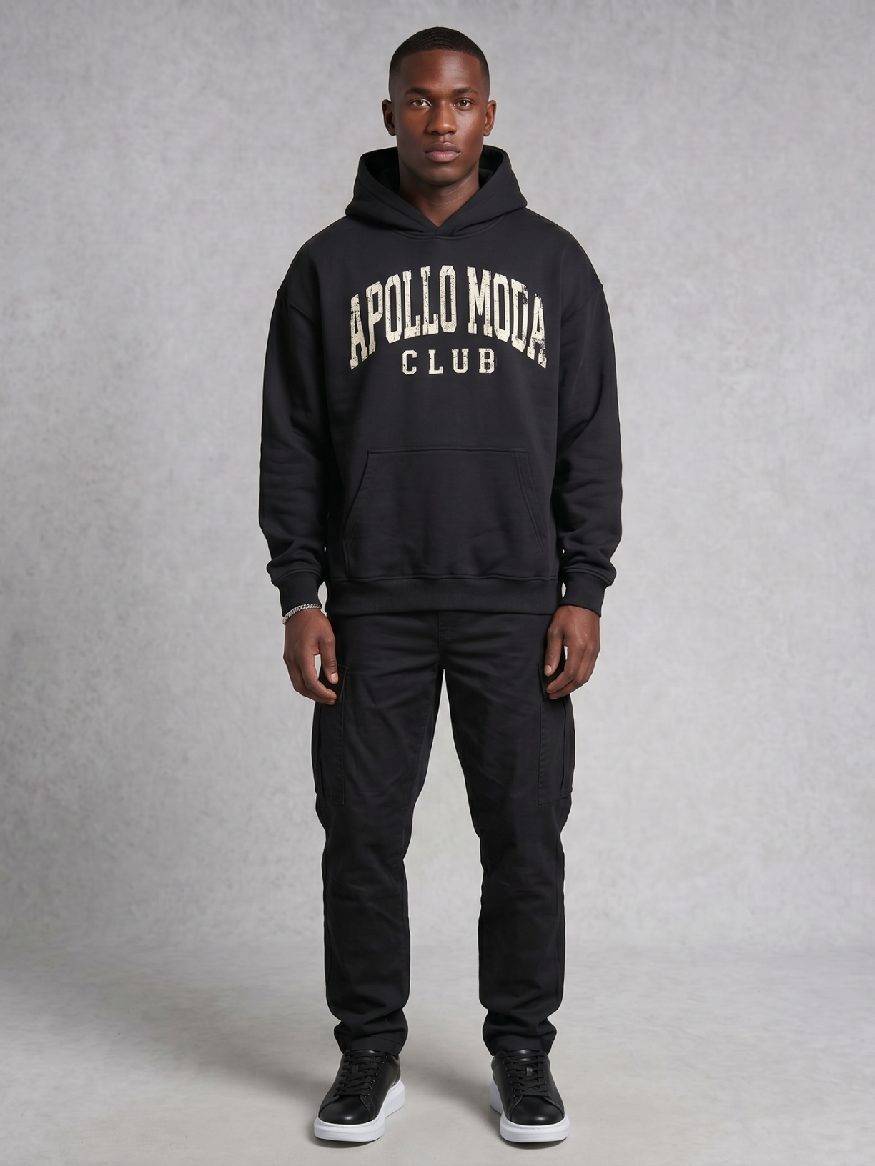 Club Collegiate oversized heavyweight hoodie in black by Apollo Moda, view 4