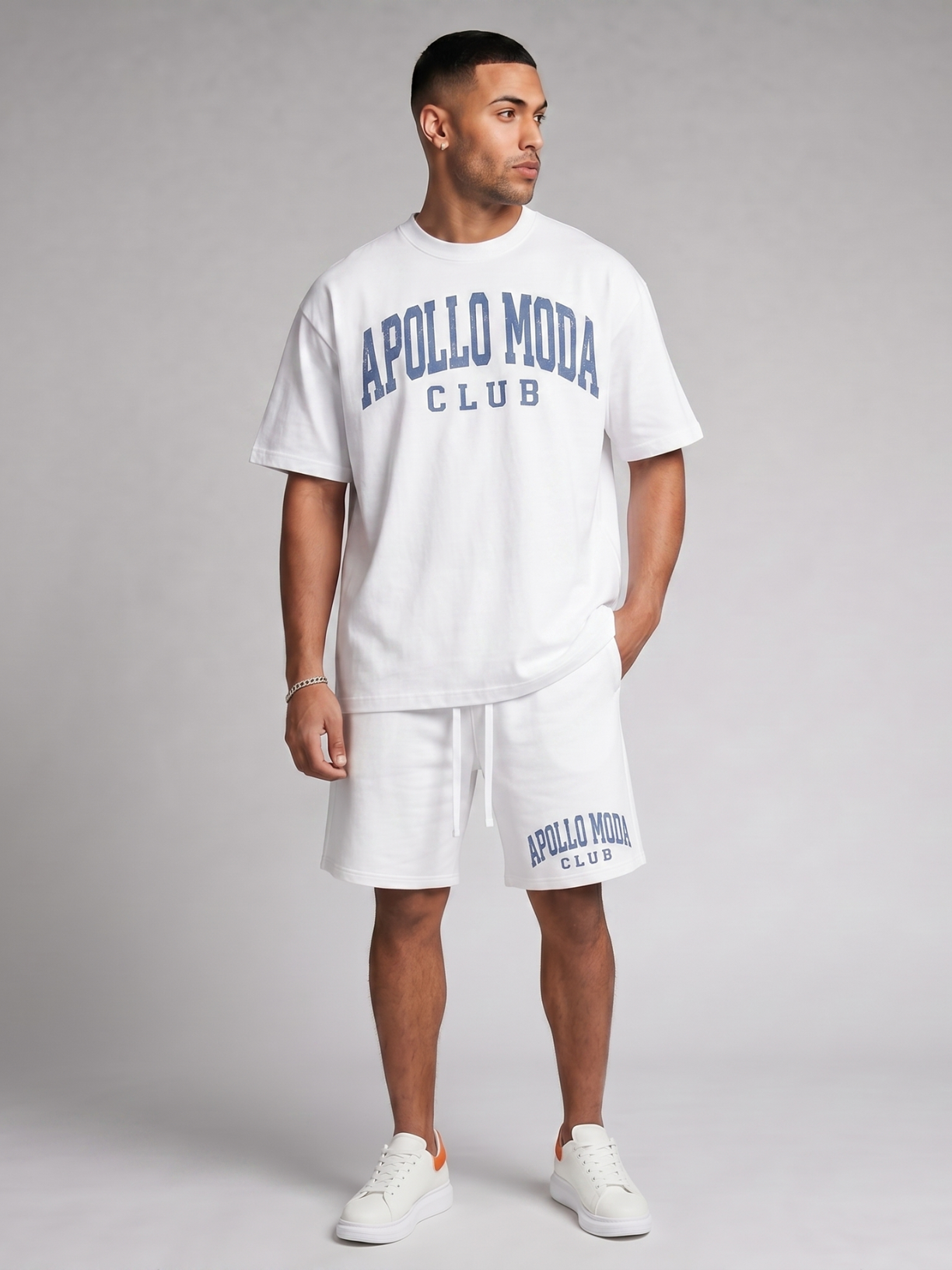 Club oversized collegiate graphic tee in white by Apollo Moda, view 3
