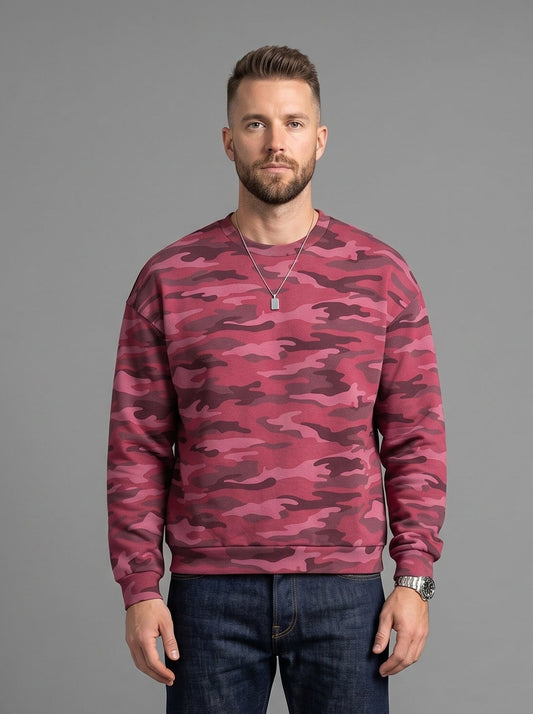Rose Camo Print Oversized Crewneck Sweatshirt
