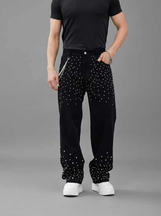Rhinestone Star Straight-Leg Relaxed Jeans