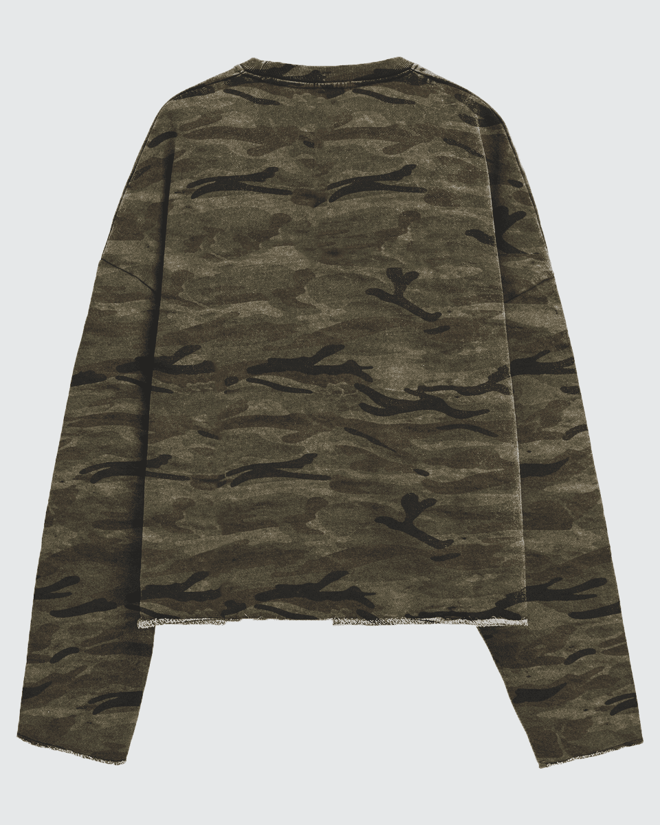 Washed Camo Cropped Crewneck Sweatshirt