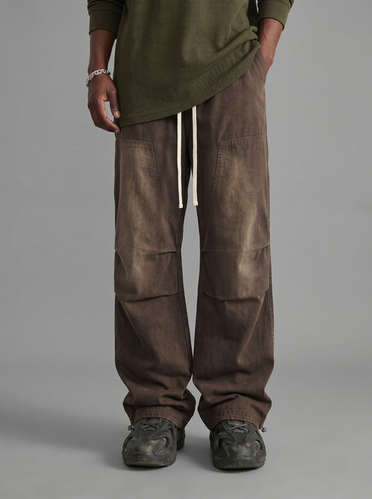 Monkey Washed Straight-Leg Drawstring Vintage Work Pants