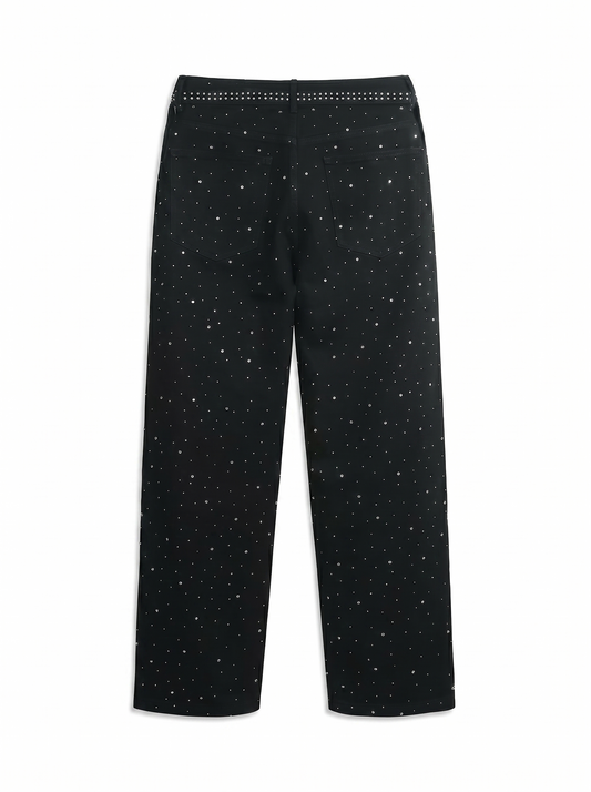 Jeans oversize a gamba dritta con stella di strass