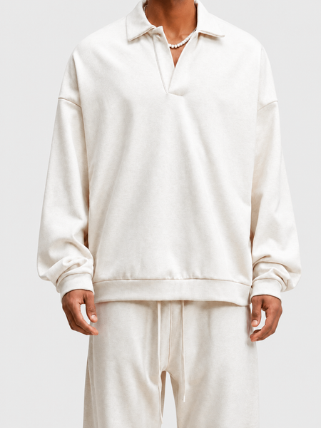 Felpa oversize con colletto polo e abbottonatura parziale