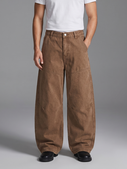 Washed Curved Blade Wide-Leg Denim Jeans