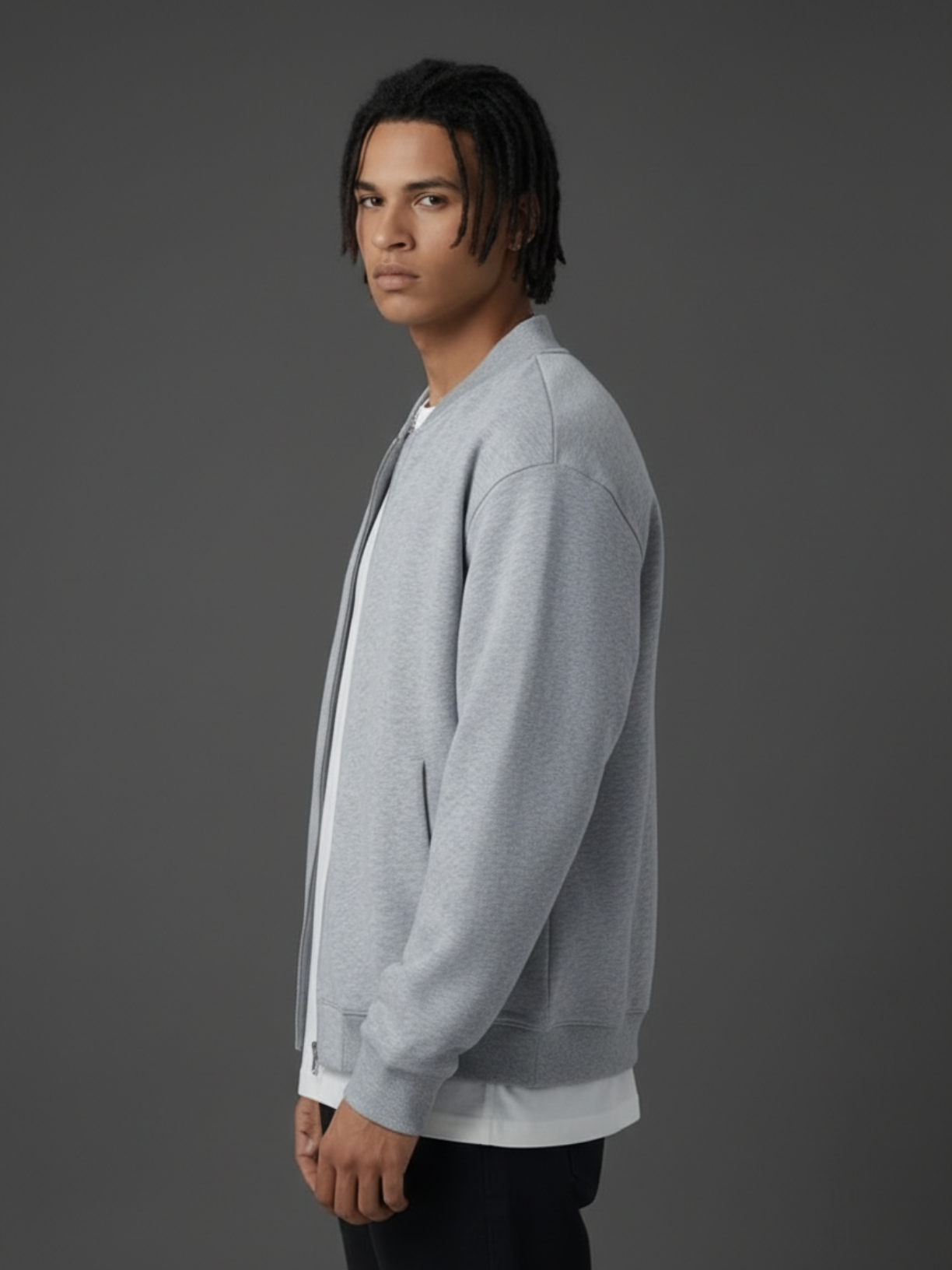 Apollo grey fleece zip-up baseball jacket by Apollo Moda, view 5